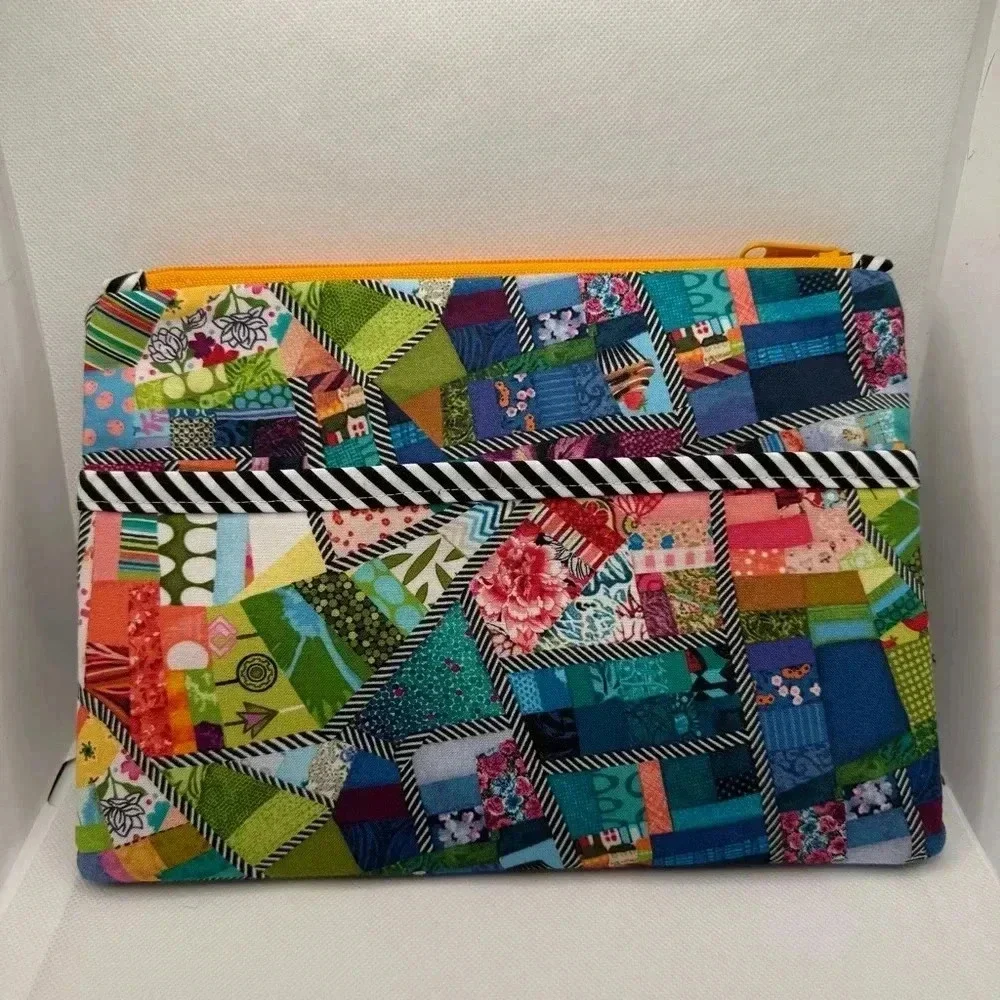 Colorful Patchwork Abstract Geometric Boho Multi Pocket Cosmetic‎ School Bag
